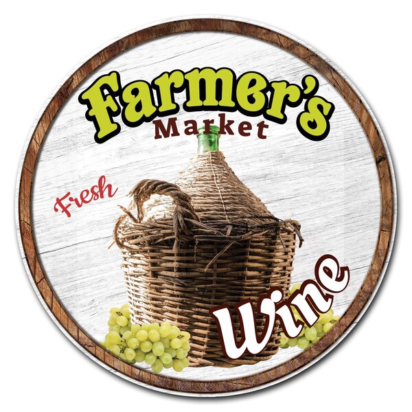 Farmers Market Wine Circle Vinyl Laminated Decal, D-24-CIR-Wine